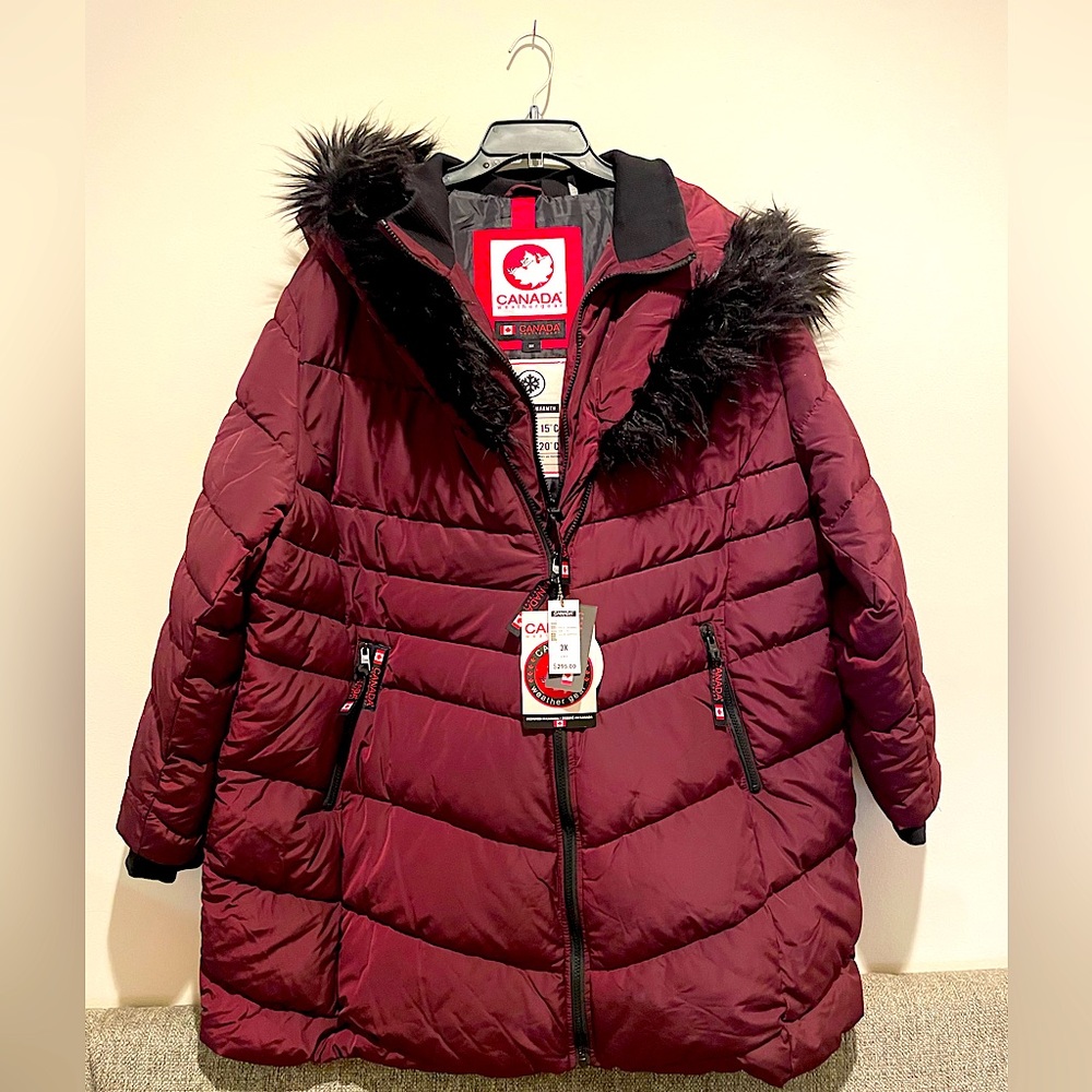 Canada Weather Gear Cranberry/Black Natural Hooded Puffer Parka Size 3XL